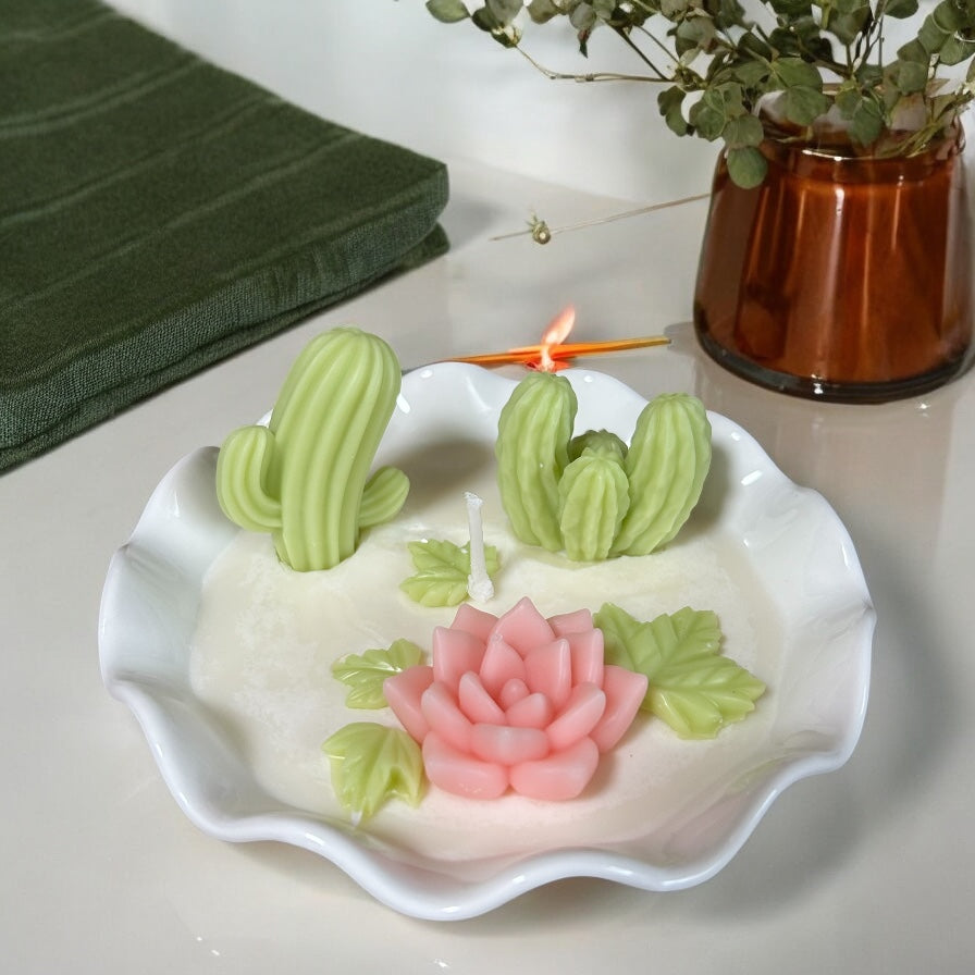 Cactus Gardens candle, desk plant, Succulent garden, Handmade candle, coconut essence
